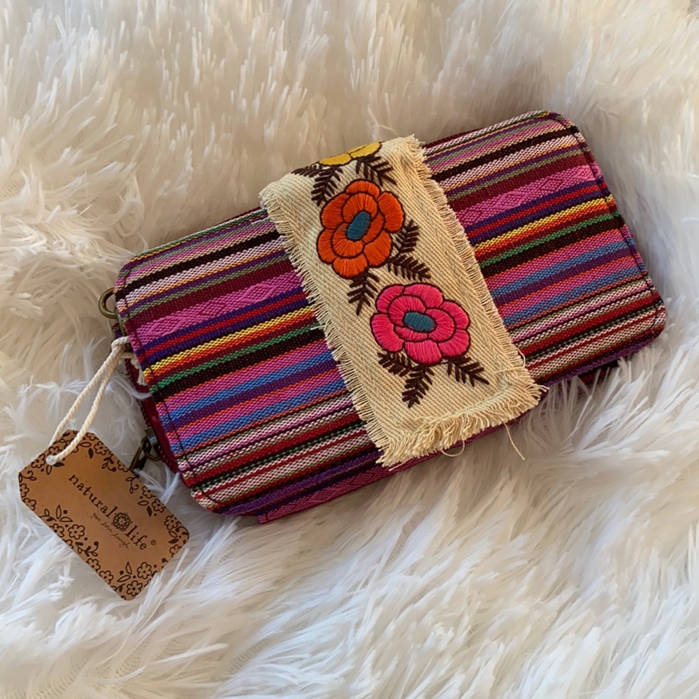 NWT Natural Life Embroidered Wristlet